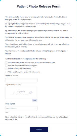 Patient Photo Release Form Template