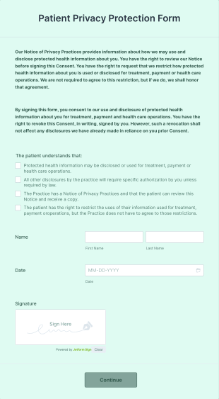 Patient Privacy Protection Form Template