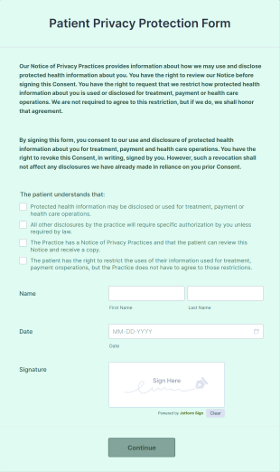 Patient Privacy Protection Form Template