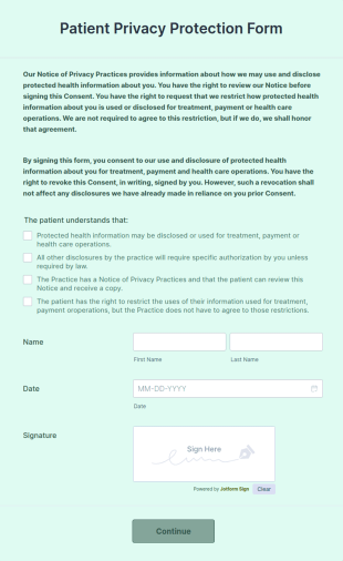 Patient Privacy Protection Form Template