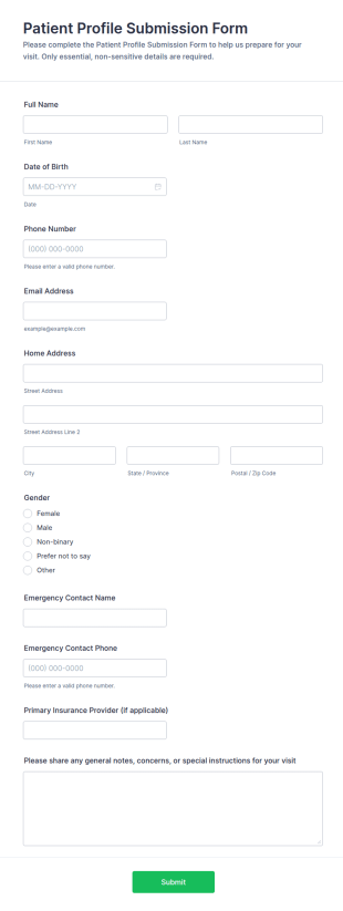 Patient Profile Submission Form Template