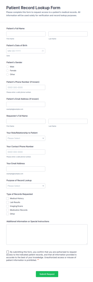 Patient Record Lookup Form Template