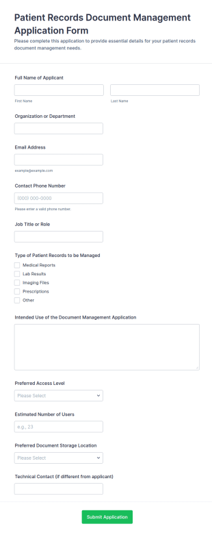 Patient Records Document Management Application Form Template