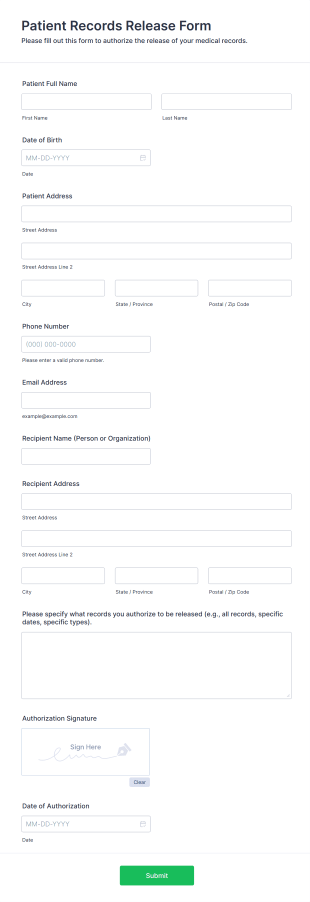 Patient Records Release Form Template