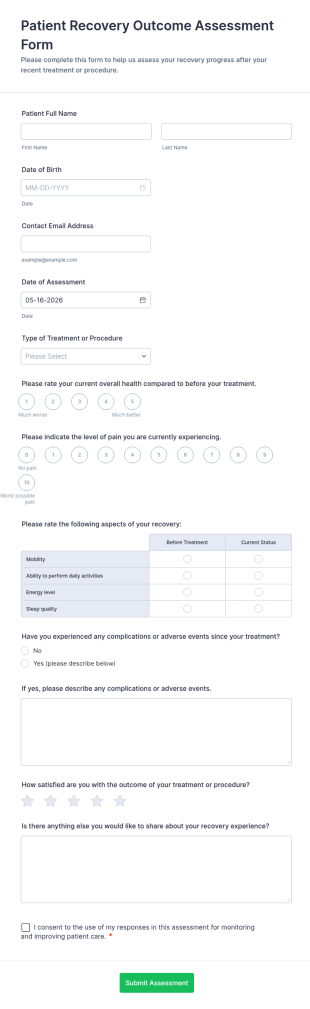 Patient Recovery Outcome Assessment Form Template