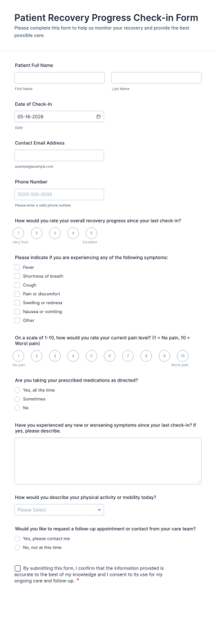Patient Recovery Progress Check In Form Template