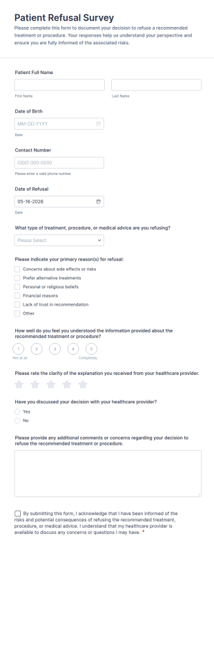 Patient Refusal Survey Form Template