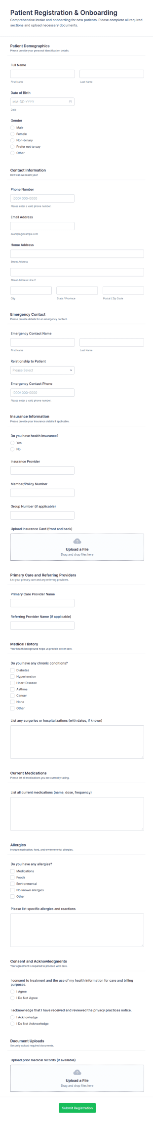 Patient Registration And Onboarding Form Template