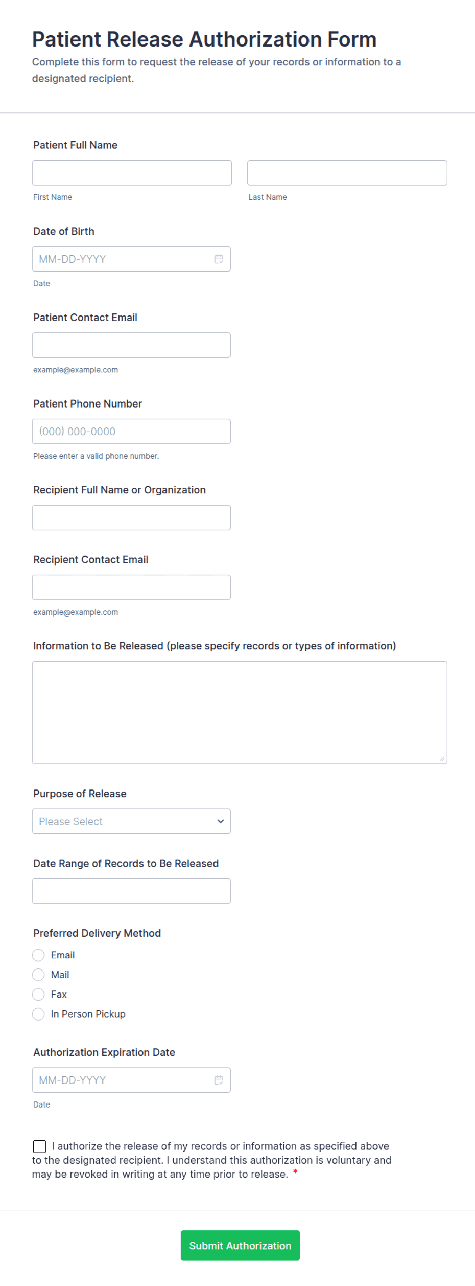 Patient Release Authorization Form Template | Jotform