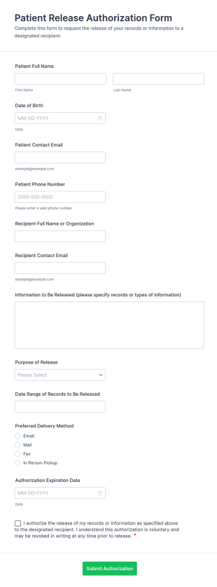 Patient Release Authorization Form Template