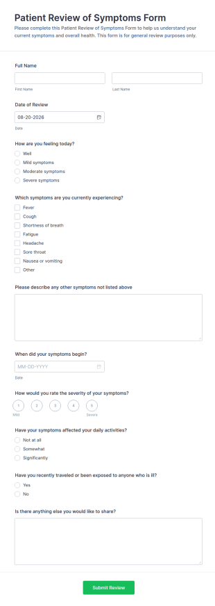 Patient Review Of Symptoms Form Template