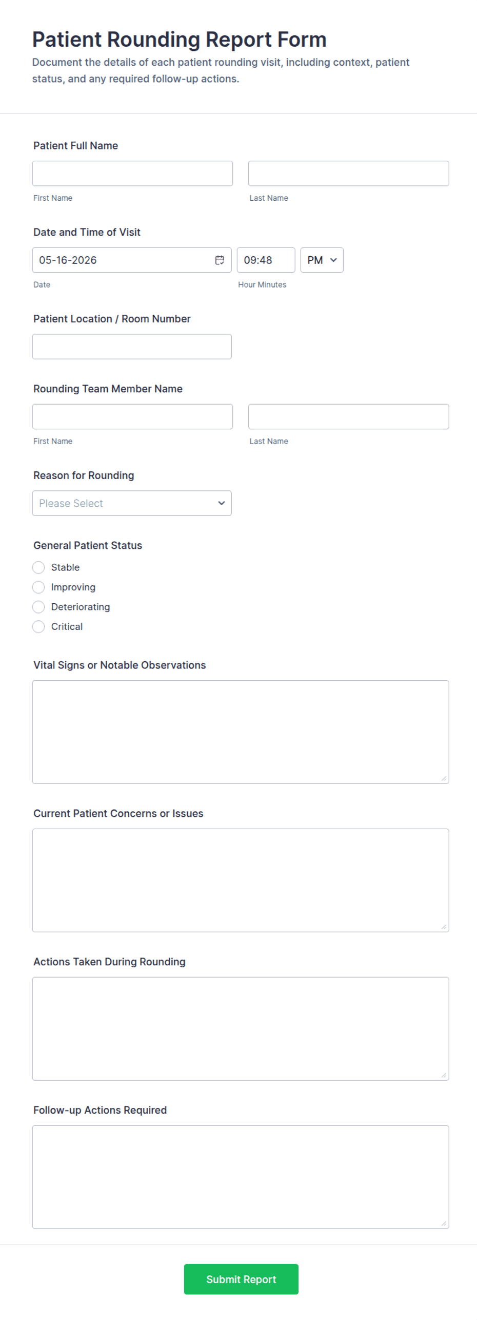 Patient Rounding Report Form Template | Jotform