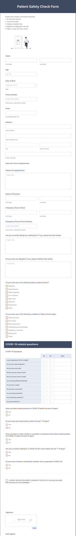 Patient Safety Check Form Template