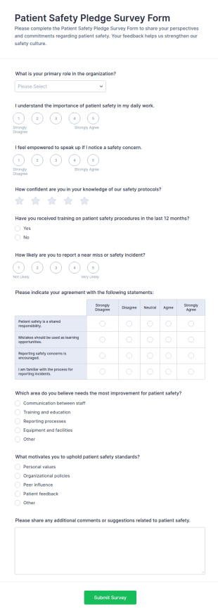 Patient Safety Pledge Survey Form Template