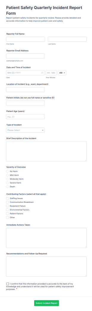 Patient Safety Quarterly Incident Report Form Template