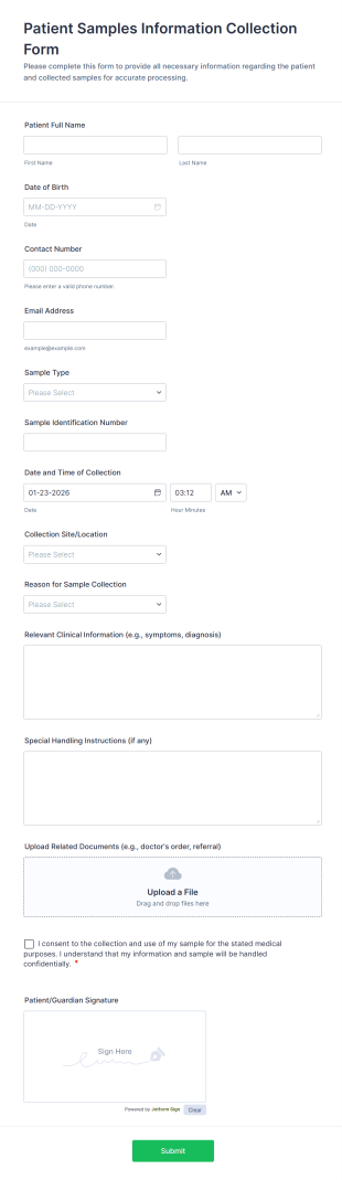 Patient Samples Information Collection Form Form Template