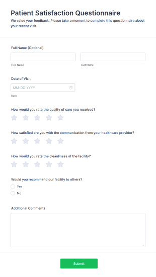 Patient Satisfaction Questionnaire Form Template