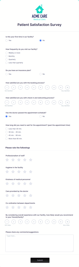Patient Satisfaction Survey Form Template