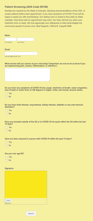 Patient Screening (ADA Code D0190) Form Template