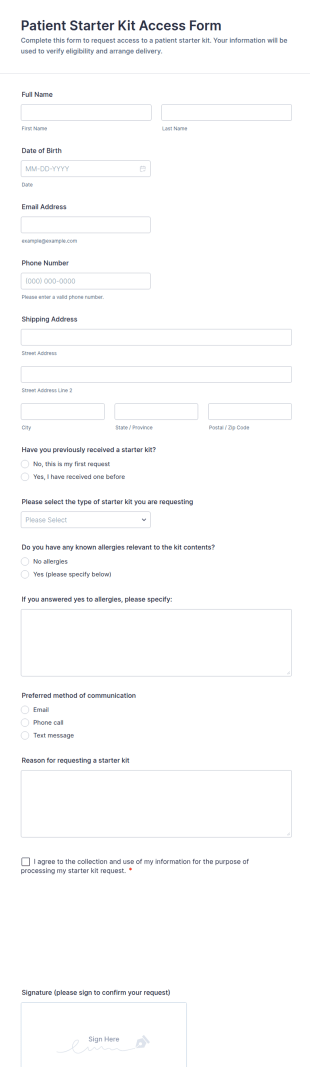 Patient Starter Kit Access Form Template