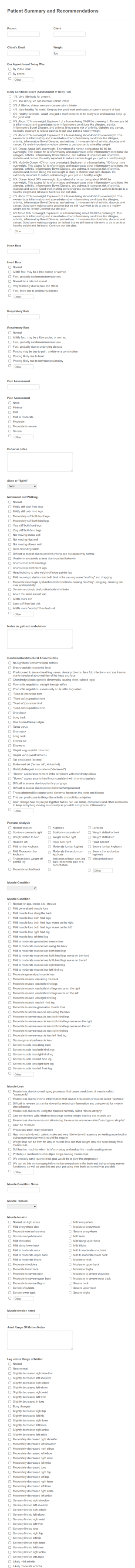 Patient Summary And Recommendations Form Template