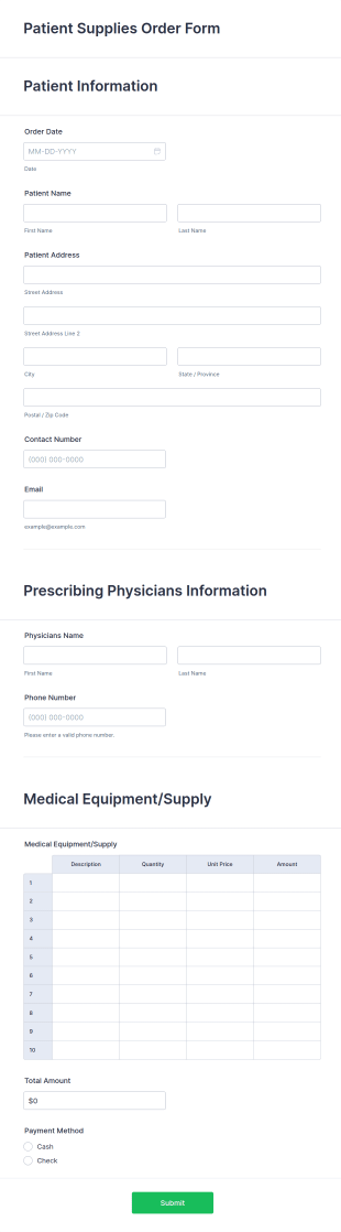 Patient Supplies Order Form Template