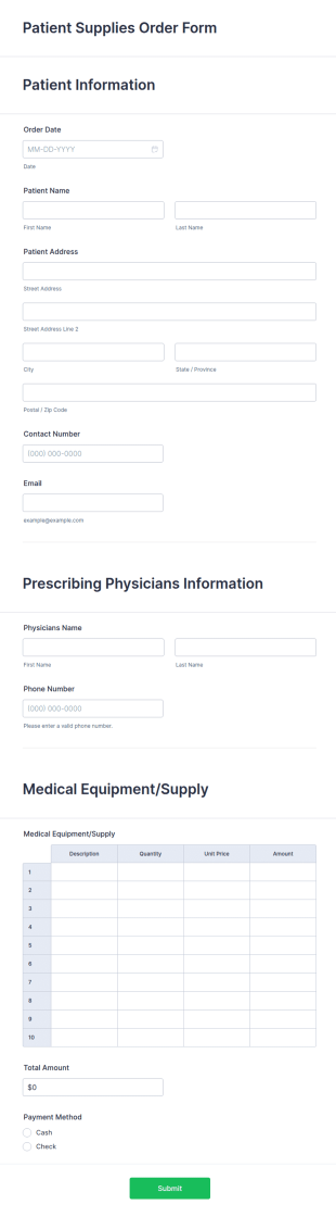 Patient Supplies Order Form Template