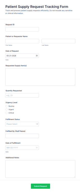 Patient Supply Request Tracking Form Template