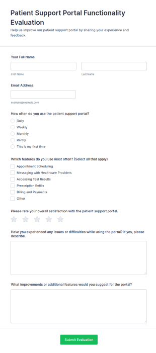 Patient Support Portal Functionality Evaluation Form Template