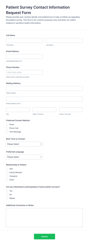 Patient Survey Contact Information Request Form Template