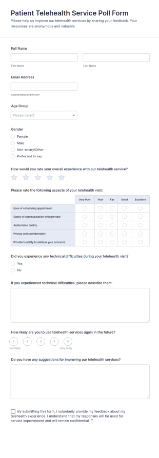 Patient Telehealth Service Poll Form Template