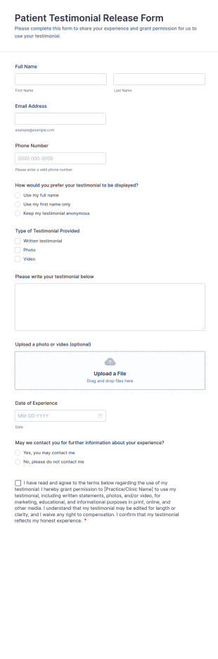 Patient Testimonial Release Form Template