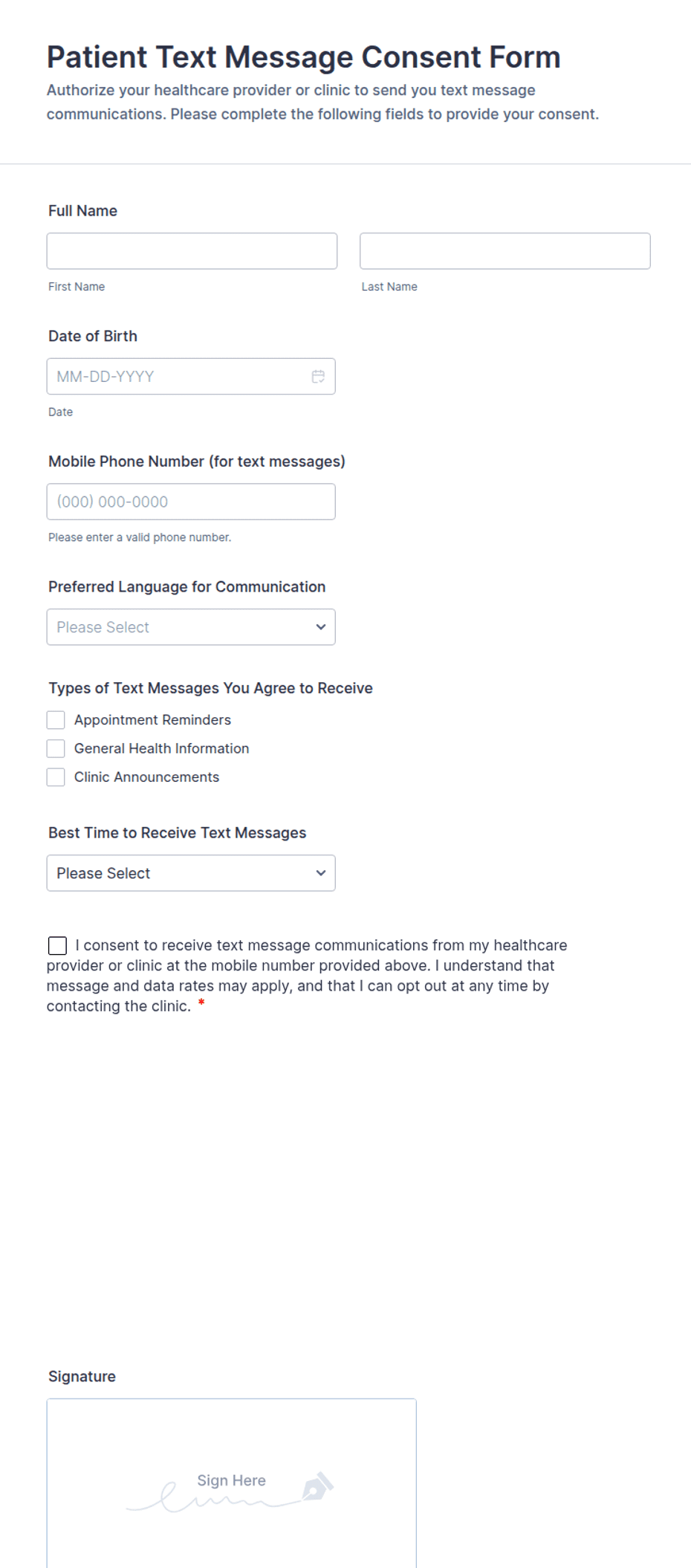 Patient Text Message Consent Form Template | Jotform