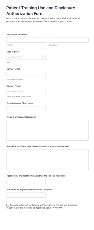 Patient Training Use And Disclosure Authorization Form Template