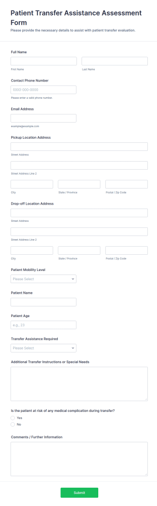 Patient Transfer Assistance Assessment Form Template
