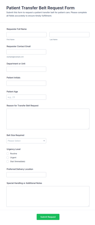 Patient Transfer Belt Request Form Template