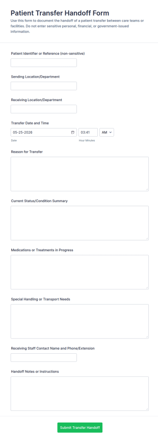 Patient Transfer Handoff Form Template