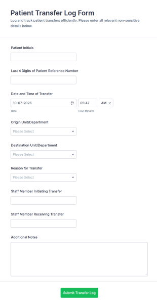 Patient Transfer Log Form Template