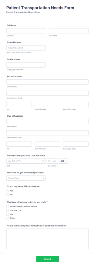 Patient Transportation Needs Survey Form Template