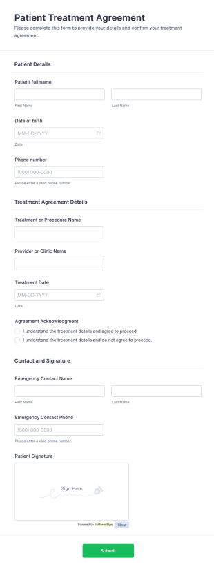 Patient Treatment Agreement Form Template