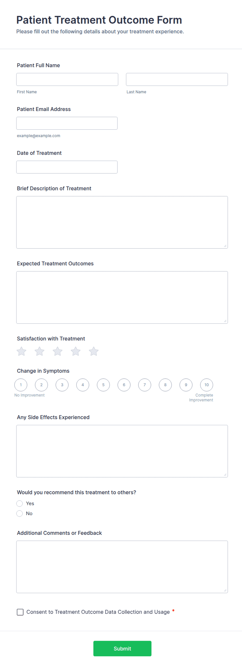 Patient Treatment Outcome Form Template | Jotform