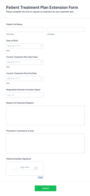 Patient Treatment Plan Extension Form Template