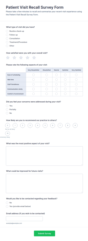 Patient Visit Recall Survey Form Template