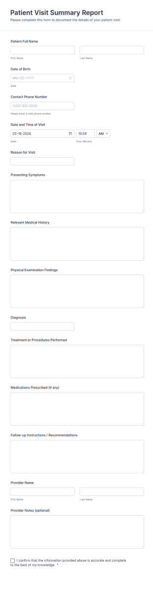 Patient Visit Summary Report Form Template