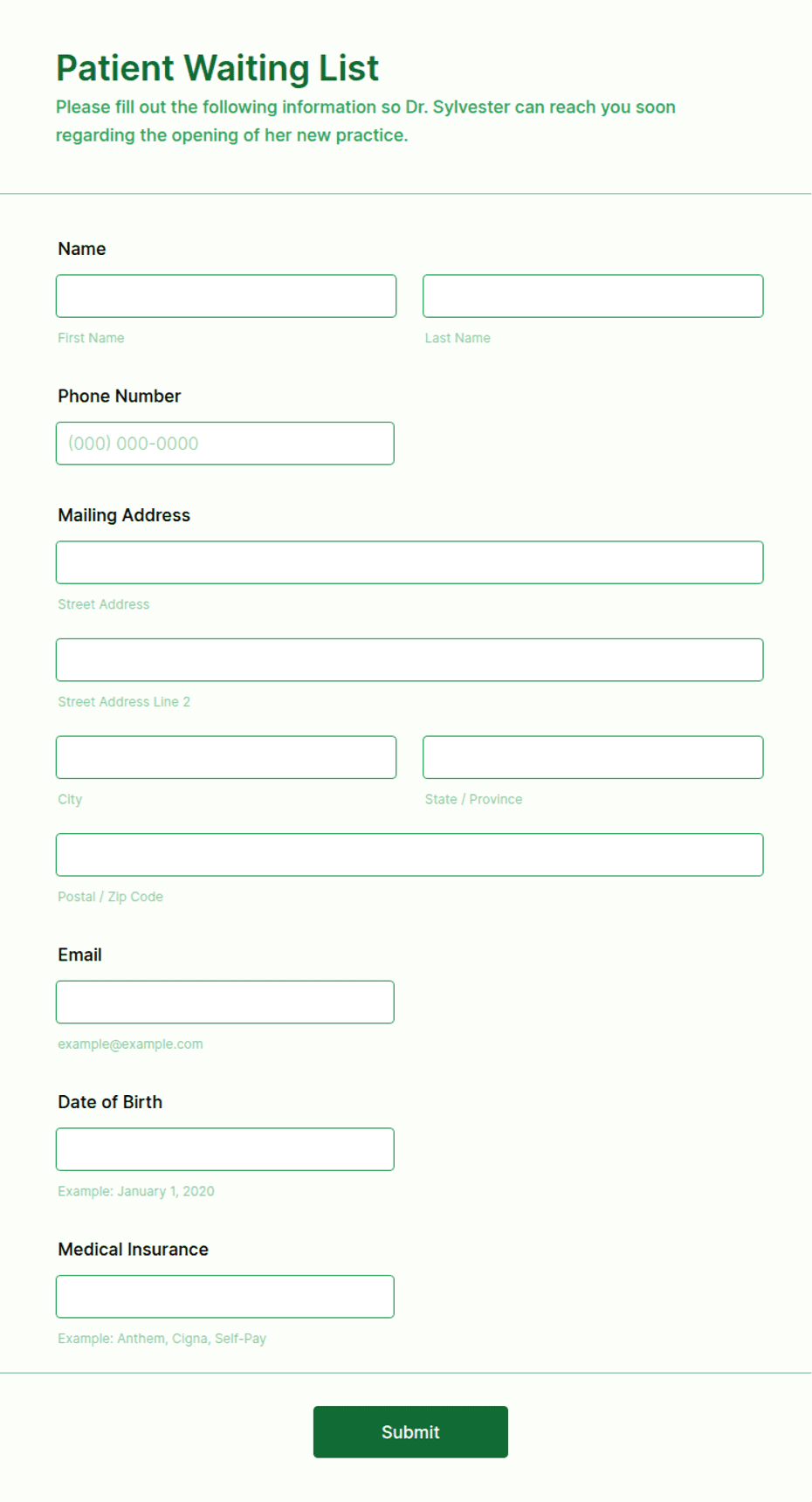 Patient Waiting List Form Template | Jotform