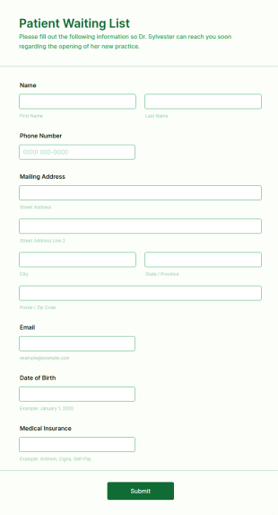 Patient Waiting List Form Template