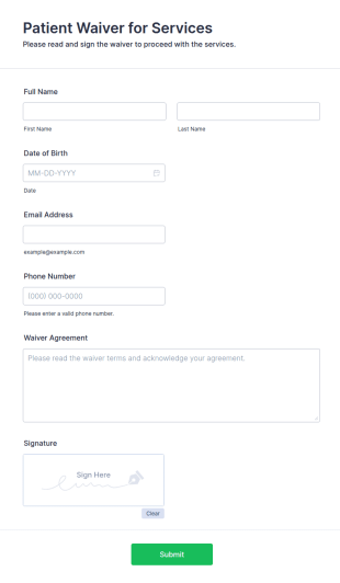 Patient Waiver For Services Form Template