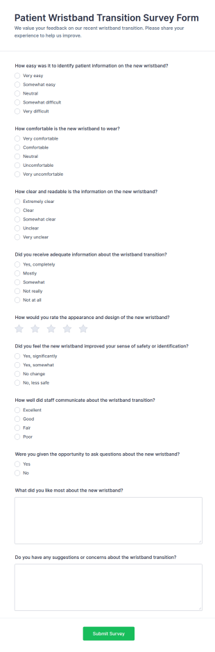 Patient Wristband Transition Survey Form Template