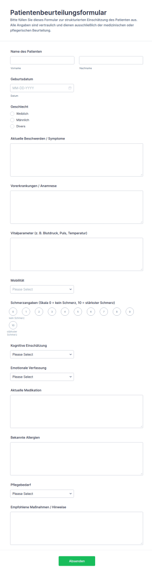 Patienten Assessment Formular