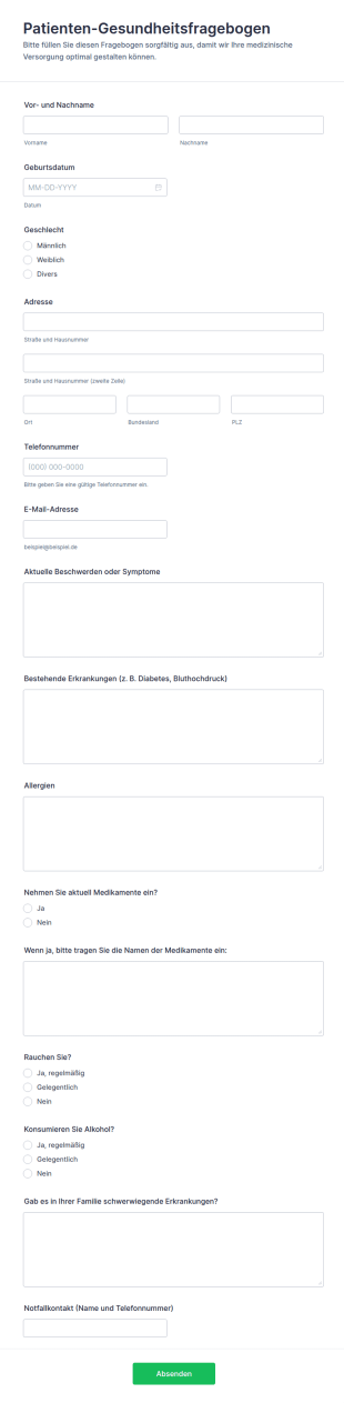 Patienten Gesundheitsfragebogen Formular